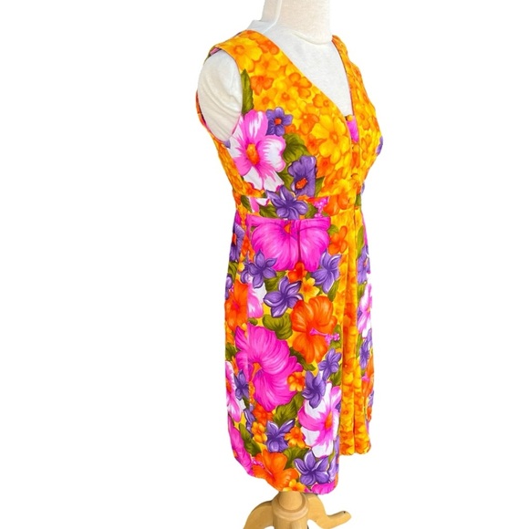 VTG Hawaiian Togs Barkcloth Tiki Mini Dress Bright Colorful Hibiscus Plumeria XS - Picture 2 of 16
